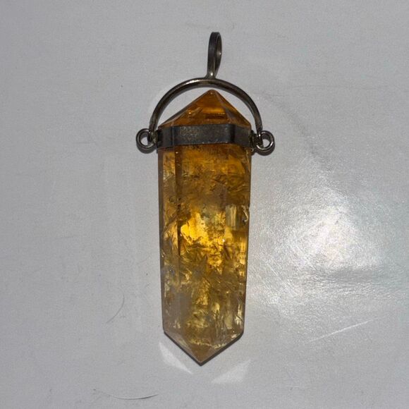 Vintage sterling silver 925 yellow citrine point pendant 9.27g 1.9" stunning - Picture 2 of 6
